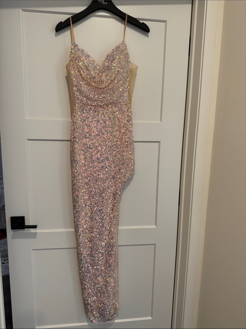 Sequin Draped Bodice Pink Evening Dress.  Gorgeous and unique!